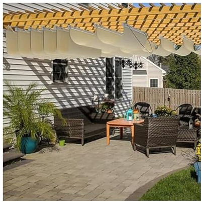 Toldo retráctil impermeable con forma de onda, perfecto para patios, estacionamientos, césped y piscinas (1,2 m x 8 m), protección UV y fácil instalación