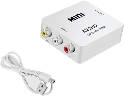 RCA to HDMI 1080P AV RCA to HDMI Converter Composite CVBS AV to HDMI Video Audio Converter Adapter for PC Laptop Mini Xbox PS2 PS3 TV STB VHS VCR Camera DVD, Supporting PAL/NTSC with USB Power Cable