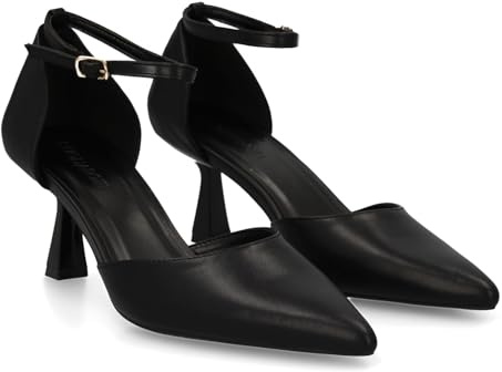 shoes&blues.es 95159 Stiletto para Mujer con Tacon Fino. Cierre de Hebilla, Punta Fina. Ideal para Otono Invierno. Negro Talla 38
