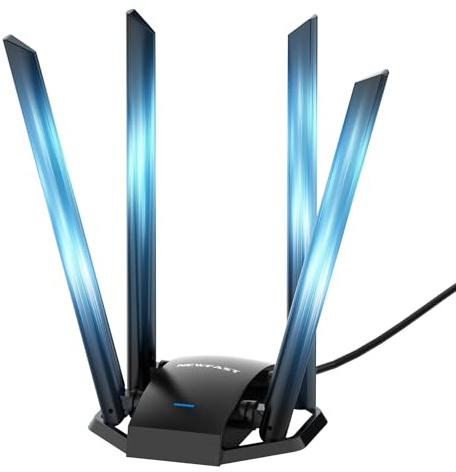 NEWFAST Clé WiFi Puissante AC1300 Mbps Double Bande 2.4GHz/5GHz Clé WiFi pour PC, Adaptateur USB 3.0 Wi-FI avec 4 Antenne 6dBi MU-MIMO,Dongle Wi-FI Compatible avec Windows XP/7/8/8.1/10/11