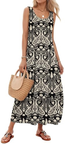 MOLERANI Maxi Dress for Women UK Sleeveless Summer Dresses Scoop Neck Ladies Dress with Pockets