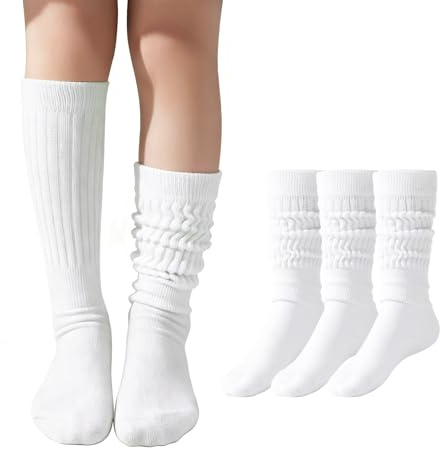 Marchare Slouch Socks for Girls Scrunch Cotton Crew Soft Cushioned Slouchy Socks Knee High Athletic Long Socks for Kids