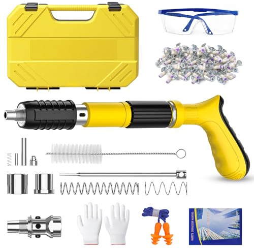 Pistola de Clavos, Pistola de Clavos para Hormigón Manual con 100 Clavos de Fijación, 5 Niveles de Potencia Regulables, Eyección Automática de Residuos, Clavadora Beton para Pared, Ladrillo