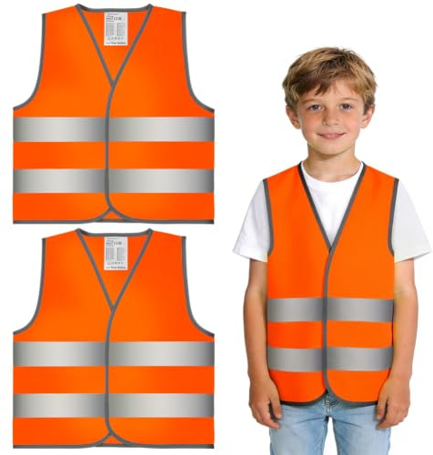 AYBUY varselvästar för barn, 2-pack säkerhetsvästar utrustade med 360° reflexremsor, reflexvästar för barn anpassade till skola, sport och löpning (Orange, XS)