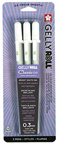 SAKURA Rouleau de gel, blanc, 3 stylos, blanc brillant, dans une pochette, taille fine 05