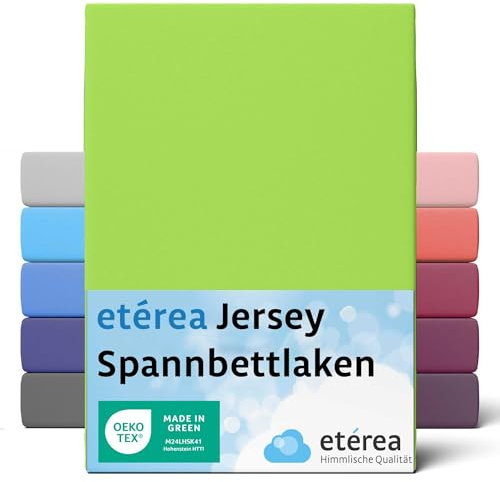 etérea Jersey Spannbettlaken 180x200cm - 200x200cm Apfelgrün bis 25 cm Höhe - 100% Baumwolle Spannbetttuch Oekotex - Bed Sheets Leintuch Bettbezug - Bettlaken 180x200 cm - 200x200 cm - Grün