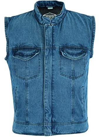 Texpeed Gilet moto en jean pour homme - Coupe de motard/moto de qualité en pierre lavée avec poches - Bleu 6XL