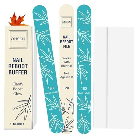 Onsen Japanese Nail Shape & Shine Kit | 3-Way Nail Buffer Block w/ 2 Extra Pads & 6-Pack Professional Nail File 120/180 Grit for Natural and Acrylic Nails | Shape and Shine Series - Super Value Bundle