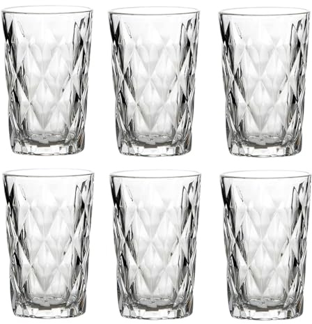 Juego vintage de 6 copas de vino de colores y vasos para beber con patrón de diamante (rombus) vasos de cóctel en relieve, vidrio, copa de vino, copa de agua, cáliz (vidrio transparente)