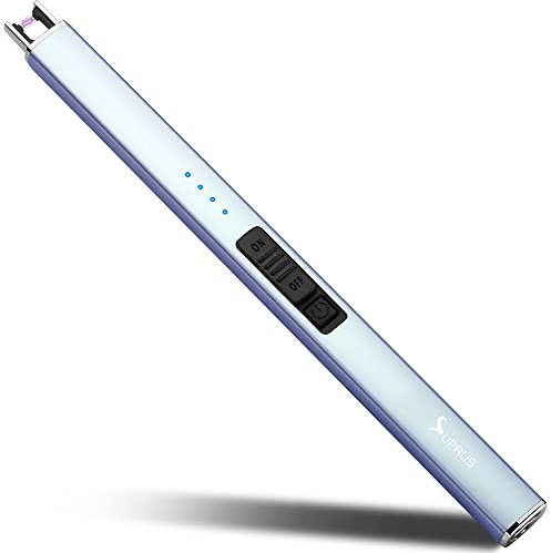 SUPRUS Electric Arc Windproof Flameless USB Rechargeable Lighter with Safety Lock for Candle BBQ Camping (Blue)