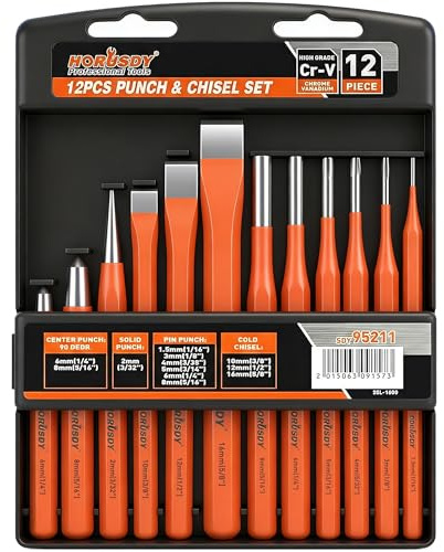 HORUSDY 12-Piece Punch and Chisel Set, Including Cold Chisels, Pin Punch, Center Punch