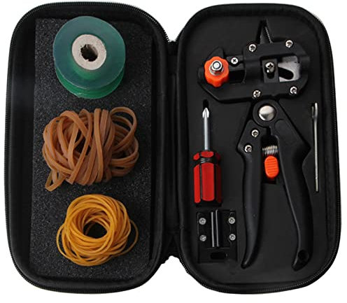 ZPYXBH Pfropfen Schneidwerkzeug, 2-In-1 Garden Grafting Tools Kit, Garten Obstbaum Pfropfschere, Pfropfen Werkzeug Kit, Veredelungsschere Ratschenschere Set Mit 3 Ersatzmesser (Ω/U/V) Und Pfropfband