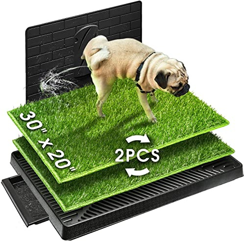 Hompet Dog Potty with Tray Large 30''x20'', 2 Artificial Grass Patch for Indoor and Outdoor Use, Puppy Turf Grass Pad Reusable Training Pads with Pee Baffle, Ideal for Dogs