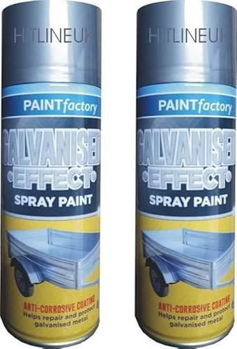 HitlineUK 2x Metal Paint Galvanised Effect Spray Paint 400ML High Density Repair & Protect Metal Paint Outdoor Spray