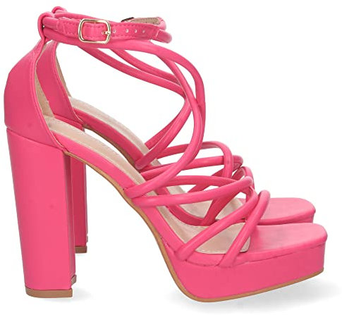 shoes&blues.es 70584 Sandalia de Tacon para Mujer, Comoda, con Tiras en el Empeine, y Cierre de Hebilla, Primavera Verano 2023 Fucsia Talla 35