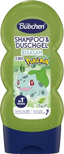Bübchen Shampoo e gel doccia 2 in 1 per bambini, Pokémon Bisasam Edition, 230 ml, detergente nutriente e bagno doccia detergente delicato, senza siliconi