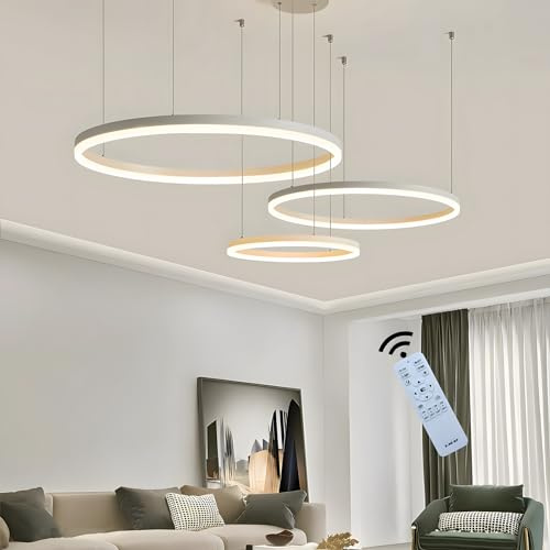 YYUTLUO Lampadario LED Moderno DIY Cerchio | 3 Bianco Anelli :40+60+80cm=90W | Illuminazione A Sospensione LED In Metallo+Acrilico Telecomando Dimmerabile Lampada Sospensione Soffitto Rotondo