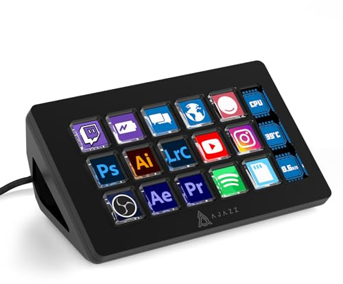 A.JAZZ AKP153 Streaming Studio Controller Keypad Type-c Wired with 15 Macro LCD Key&1 Side Screen Display Detachable Stand for Multi Action Triggered in Win MAC Twitter TikTok YouTube OBS App(Black)