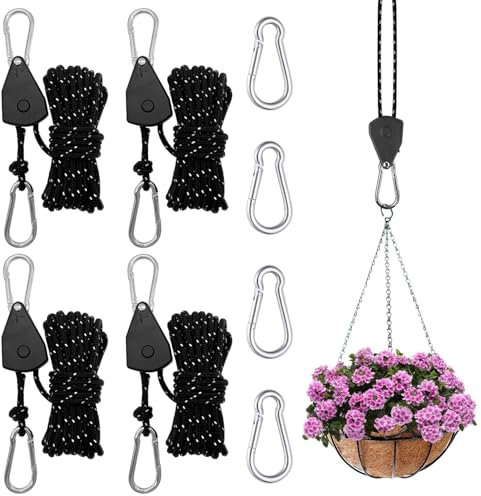 Surcotto Seilratsche 4 STK, Seilspanner für Growzelt, Pflanzenlampen und Sonnensegel, Seilzugratsche mit 4 zusätzlichen Karabinerhaken, Abspannseile fürs Camping, 2M