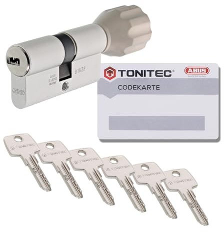 ToniTec Cylindre de serrure TEC440 d'ABUS Cylindre de serrure à fermeture identique en tant que cylindre à bouton Taille 45/35K avec Codecard