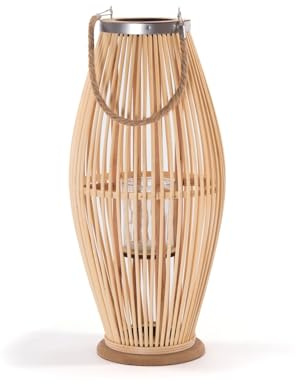 CREEDWOOD Bambus Laterne Zya | mit Henkel und Glaseinsatz | Holz Kerzenhalter, Windlicht, Deko Laterne für überdachten Balkon oder Wohnung | Größe: 70 cm