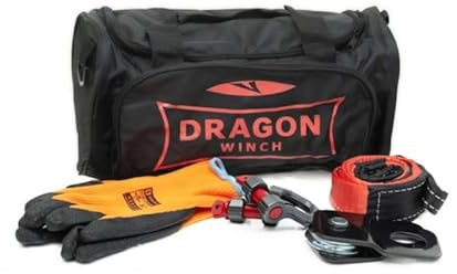 Dragon Winch Kit Treuil ATV - Poulie de Renvoi 4T (8800 lbs), 2x Manilles 3T (3000 kg) 5/8, Ceinture 1,5m, Gants et Sac - Kit Universel Offroad