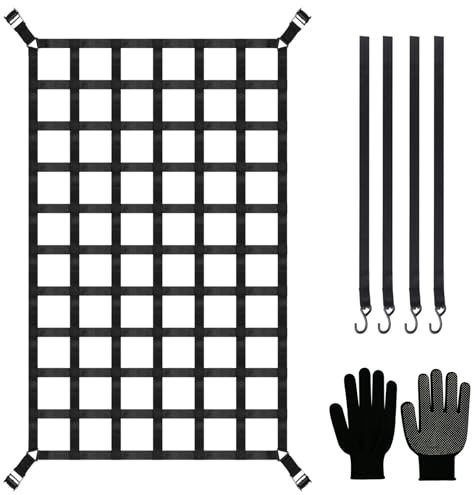 LIROPAU Rete portabagagli per pianale di camion pickup Rete portabagagli regolabile per rimorchio di camion pickup SUV con 4 cinghie fisse e guanti (208cm x 127cm)