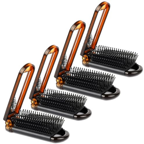 4 Stück Reise Haarbürste Mit Spiegel Faltbare, Tragbare Kompakte Zusammenklappbare Haarbürste, Reisekamm Für Frauen, Fitnessstudio, Reisen, Handtasche Und Schwimmen, Bernstein