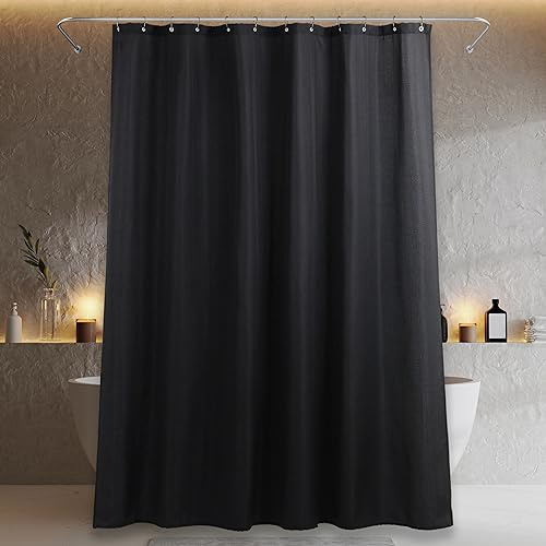 Popkozzi Black Extra Long Shower Curtain: Anti Mould Mildew Resistant Water Repellent Washable Shower Curtain - Elegant Lightweight Polyester Curtain for Wet Room - 183 x 214cm Drop