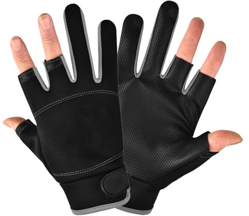 Qsvbeeqj Angelhandschuhe, rutschfest, Radfahren, Segelhandschuhe, winddicht, atmungsaktiv, professionelle Drei-Finger-Handschuhe für Damen, Herren, Erwachsene