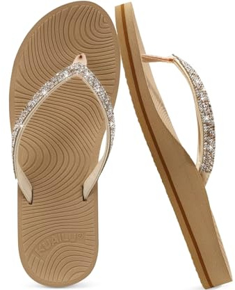 KuaiLu Women's Rhinestone Flip Flops Arch Support Yoga Mat Cushion Sandals