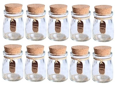 Cabilock Frascos De Vidrio Miniatura 100 Ml Con Tapa De Corcho y Etiquetas De Yute, Frascos De Boticario Para Regalos Diy, Almacenamiento De Especias, Set De 10 Piezas Para Bodas, Hogar y Fiestas