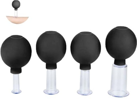 Facial Cupping Set, 4 Pieces Face Massage, Skincare Tool, Cupping Glasses, Plastic Physiotherapy Cupping with Silicone Ball, Firm Skin, Wrinkle Reduction, Detoxification, Stimulation Lymphatic Flow