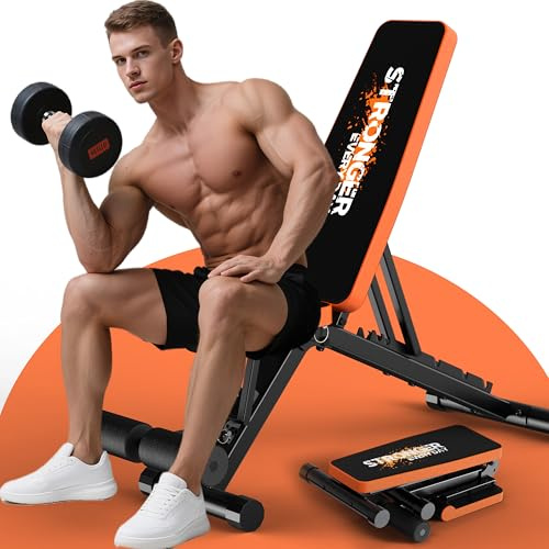 GENIXFIT Banc de musculation réglable, pliable et mobile, avec dossier réglable en 7 positions et 3 positions assises, banc incliné pour développé couché à la maison, charge maximale : 400 kg (motif