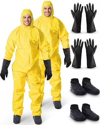 Kingdder 2 Sets Hazmat Suit Reusable Waterproof Coveralls Gloves XL