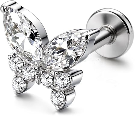 BodyBonita G23 Titanio Helix Piercings Orecchio - 16G Piercing Trago Labret Stud Ipoallergenici Medusa Monroe Labret Lip Conch Earring 8mm Butterfly