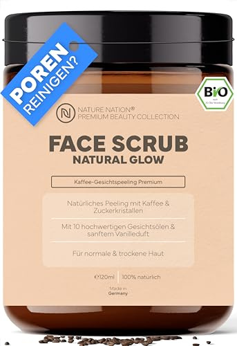 BIO Kaffee-Gesichtspeeling: Mit Zitrus-/Vanillemischung & Jojoba; Für jede Haut; Reinigt Poren & entfernt Hautschuppen; Für strahlende, glatte & weiche Haut; Mit Sheabutter & Eukalyptus; Ohne AHA/BHA
