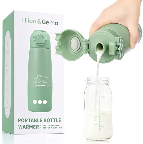 Lilian&Gema Portable Baby Bottle Warmer for Travel, Fast Heating,11400mAh(20+ Heats/Charge) Portable Milk Warmer,5Temp Precision Control for Breastmil/Formula,Dry Protection,45W,Timer,New Mum Gifts