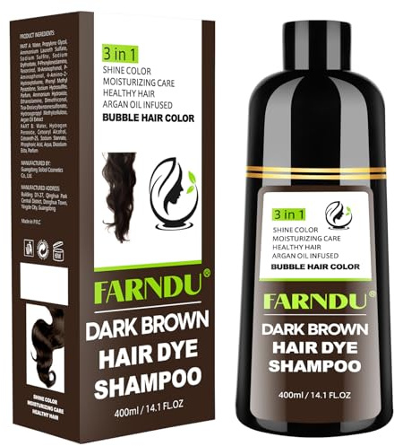 Dark Brown Hair Dye Shampoo for Women Men, Gray Hair Coverage Herbal Seimi Permanent 3 in 1 Color Shampoo