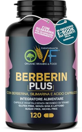 OVF Berberin Plus | Integratore di Berberina Pura 600mg | 120 Capsule Scorta 2 Mesi con Cardo Mariano, Acido Caprilico, Silimarina Supporto Funzione Digestiva, Epatica e Depurativa Alta Concentrazione