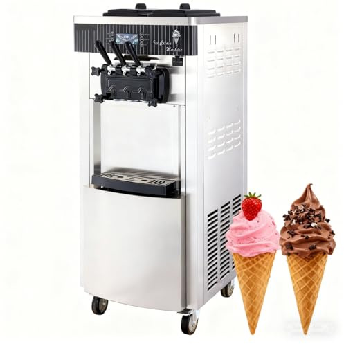 PEIXU 2200W Máquina de Helados Suave Profesional, 20-28L/H, 3 Sabores, Máquina Vertical para Helado y Yogur Helado Comercial