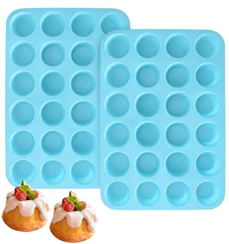 Naapesi 2 Piezas Mini Moldes de Silicona para Magdalenas, Bandeja de Horneado Antiadherente 24 Cavidades para Brownie, Muffins y Cupcakes, Apto para Lavavajillas, 32×22,5×2,5 cm (Azul)