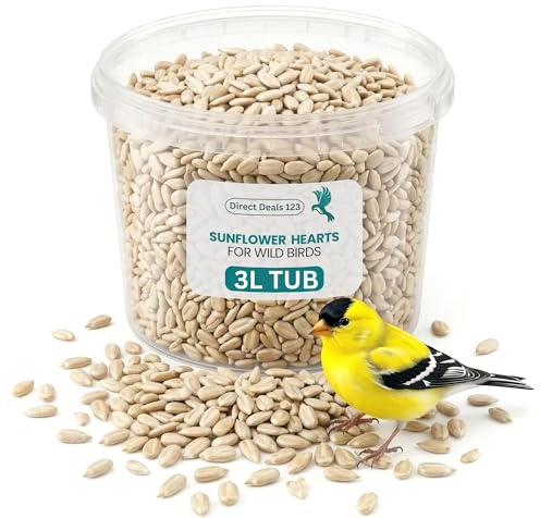 3L Tub Sunflower Hearts for Wild Birds Food - No Mess Husk Free Bird Feed | Sunflower Hearts for Wild Birds Food,100% Natural, High Energy Sunflower Seeds , No Husk No Waste for Sparrows & Garden Birds
