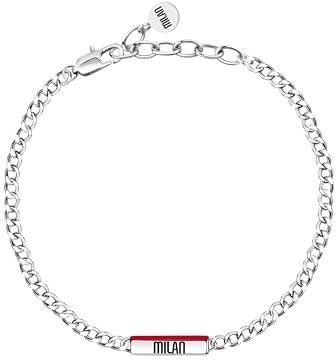 Clondo Bracciale Uomo Donna Milan in Acciaio – Collezione Ufficiale Calcio – Accessorio Elegante e Sportivo con Logo – Idea Regalo per Tifosi – Vari Modelli Disponibili (Slim Plate Chain Red)