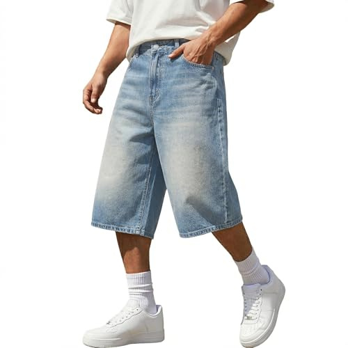 Misfuso Short en Denim Homme Coton, Jean Short Baggy Y2K Streetwear | Jean baggy homme,short baggy homme,décontractés,multipoches