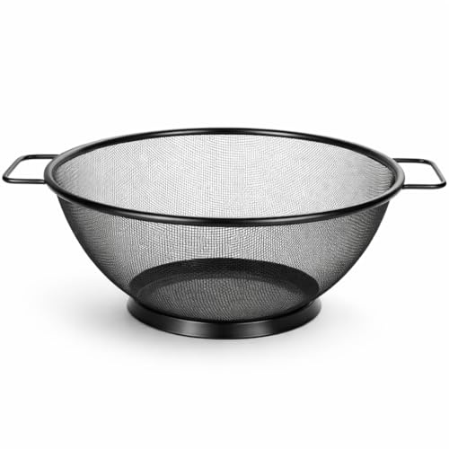 Space Home - Escurridor de Cocina - Colador de Malla Fina Con Patas - Escurridor de Acero Inoxidable Para Drenar Pasta, Verduras, Frutas, Arroz y Harina - Negro - 23 cm