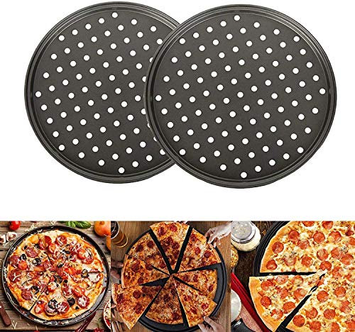 Old Tjikko Pizza Tray Set for Oven Tray 2 Pack,Round Pizza Crisper Pan, Carbon Steel,12 Inch PizzaPans with Holes for Oven,Non-Stick Perforated Pizza Baking Set
