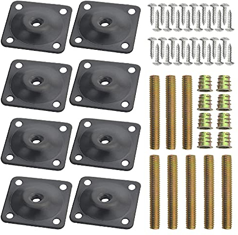 WMYCONGCONG 8 Sets Leg Mounting Plates 11 Degree Angled, Furniture Leg Plate Attachment T-Plate Industrial Strength 5/16 (M8) Heavy Duty Sofa Legs with Hanger Bolts Screws for Couches Seats (Black)