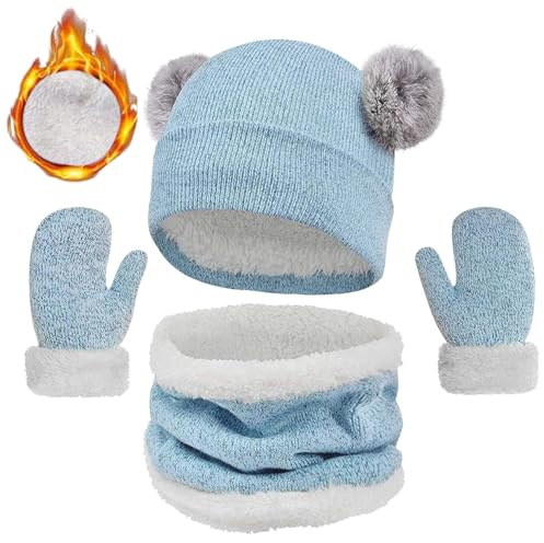 JFAN Gorra y Bufanda para Niña Invierno Set Sombrero para Bebes Conjuntos de Accesorios para Niño de 2-7 años talla única Azul
