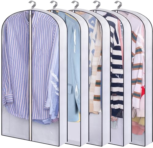 SLEEPING LAMB 40 Clear Garment Bags for Hanging Clothes Storage 4 Gusseted Suit Bags for Closet Storage Coat Cover for Shirts, Sweaters, Jackets (5 Packs)
